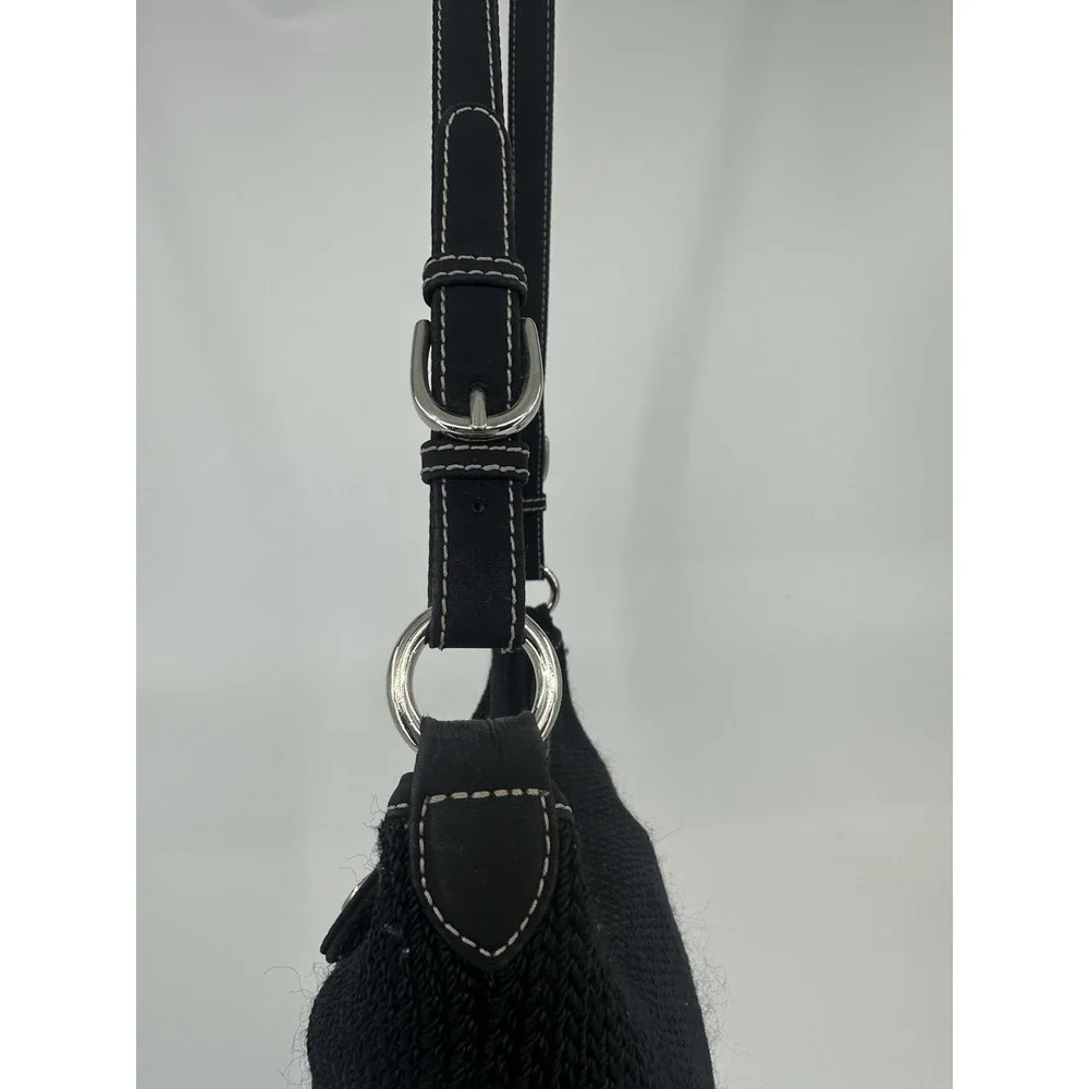 The Sak Handbag Purse Black‎ Woven Medium Adjustable Strap Logo Lined Shoulder